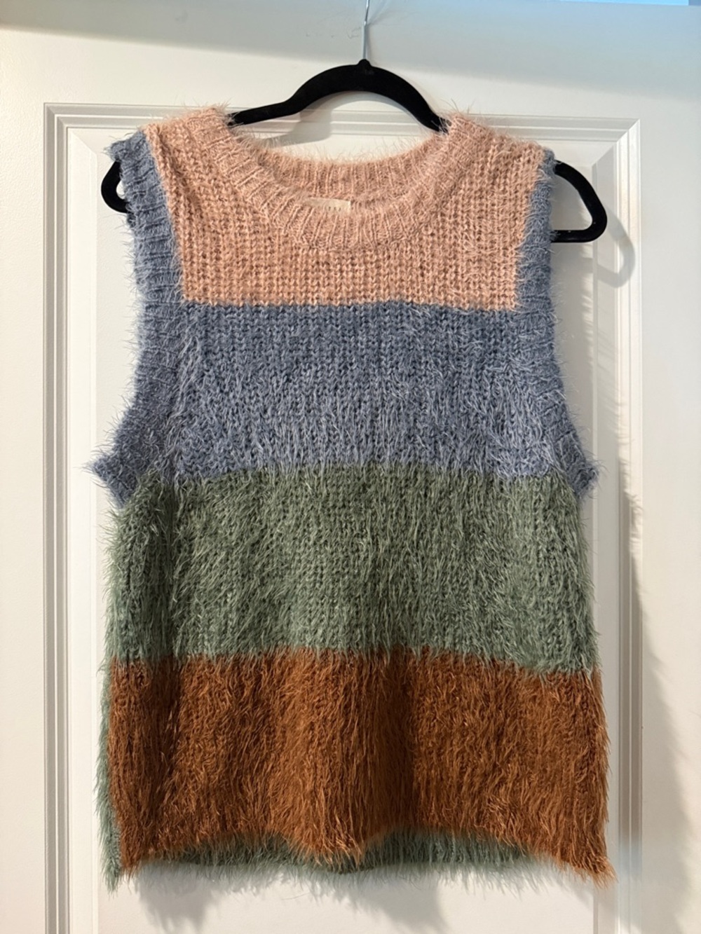 Promesa Fuzzy Colorblock Sleeveless Knit Top - Peach, Blue, Green, Rust
